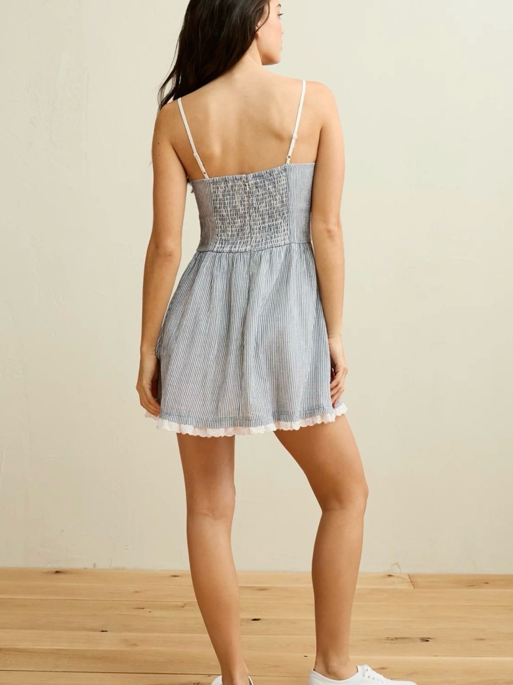 American Eagle Striped Blue & White mini dress with Lace Trim - Picture 2 of 6